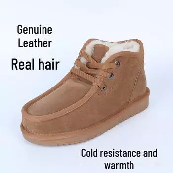 Зимние сапоги унисекс из утолщенной овчины - теплые, нескользящие, из кожи и меха 38 чёрный