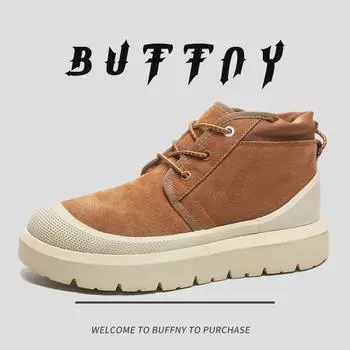 Зимние сапоги унисекс: Нескользящая, водонепроницаемая, с плюшевым мехом, утолщенным хлопком, короткая модель для осени и зимы. 40 красный/каштановый