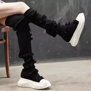 Зимние сапоги выше колена для женщин, модные длинные сапоги на толстой подошве, женские сапоги, элегантные женские сапоги на платформе из денима 35