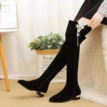Зимние сапоги выше колена, женские эластичные женские туфли до бедра, сексуальная женская обувь, длинные Bota Feminina 36 чёрный