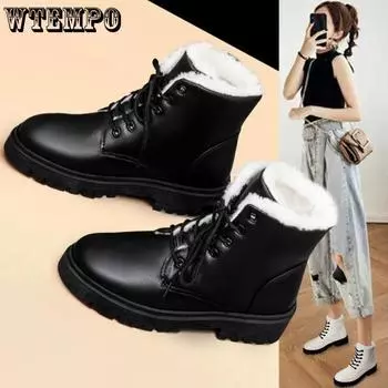 Зимние сапоги, женская зимняя обувь, универсальные хлопковые туфли на толстой подошве с бархатной подкладкой, женские нескользящие короткие сапоги 40