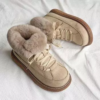 Зимние сапоги, женская зимняя плюшевая теплая хлопковая обувь, универсальная нескользящая шерстяная хлопковая обувь на шнуровке на толстой подошве 35 чёрный