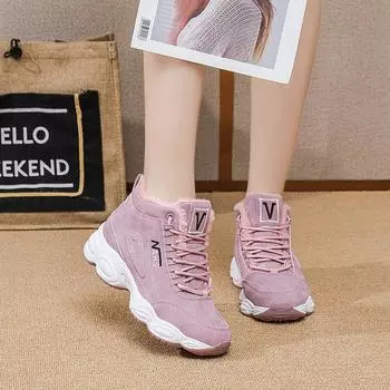 Зимние сапоги, женская зимняя плюшевая теплая хлопковая обувь, универсальная нескользящая шерстяная хлопковая обувь на шнуровке на толстой подошве 36 белый