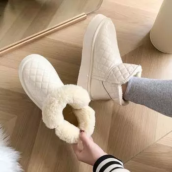 Зимние сапоги, женские бархатные утепленные туфли, новинка 2024 года, зимняя мода, теплая хлопковая обувь без шнуровки с короткими рукавами, зимние ботинки 36 бежевый