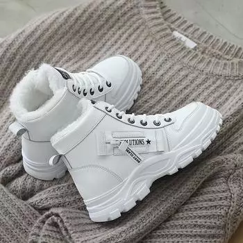 Зимние сапоги, женские ботильоны, теплая зимняя женская обувь из полиуретана, кроссовки на плоской подошве, женская обувь на шнуровке, женские короткие зимние сапоги 35 белый