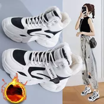 Зимние сапоги, женские ботильоны, теплая зимняя женская обувь из полиуретана, кроссовки на плоской подошве, женская обувь на шнуровке, женские короткие зимние сапоги 35 чёрный