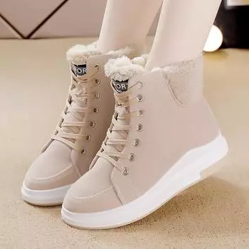 Зимние сапоги, женские ботильоны, теплая зимняя женская обувь из полиуретана, кроссовки на плоской подошве, женская обувь на шнуровке, женские короткие зимние сапоги 35 бежевый
