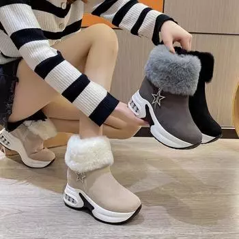 Зимние сапоги женские, коллекция 2024 года, зимние корейские короткие ботинки-трубки Botas Mujer для отдыха Tnis, теплые утепленные хлопковые сапоги Zapatos Para Mujeres 43 35 чёрный