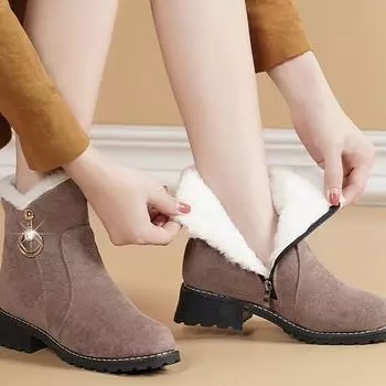 Зимние сапоги женские модные зимние сапоги на молнии женские теплые плюшевые туфли на платформе нескользящие ботильоны женские новые сапоги на плоской подошве женские хлопковые туфли 35 чёрный