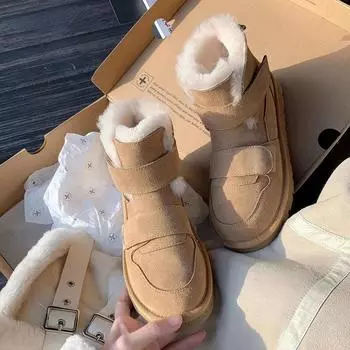 Зимние сапоги женские новые зимние высококачественные женские туфли из бархата теплые толстые хлопковые короткие сапоги меховые ботильоны женские 35 бежевый