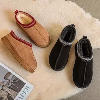 Зимние сапоги женские плетеные в этническом стиле, новые, меховые, с толстой подошвой, кожаные, с начесом, утолщенные, теплые, из хлопка 35