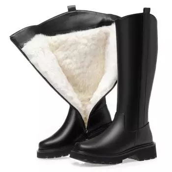 Зимние сапоги, женские теплые женские высокие сапоги из натуральной кожи и шерсти, женские зимние сапоги большого размера на платформе 35
