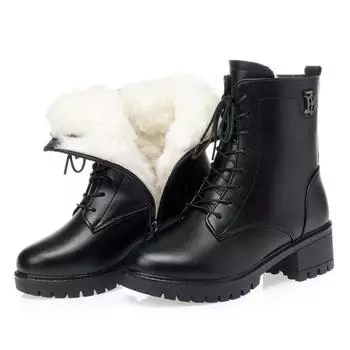 Зимние сапоги женские женские ботильоны из натуральной кожи теплые шерстяные мотоциклетные ботинки на шнуровке женские 35