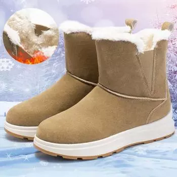 Зимние сапоги женские, зима 2023, толстые плюшевые ботильоны из искусственной замши, женские большие размеры 43, теплые 36 хаки