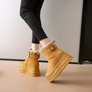 Зимние сапоги женские зимние холодные теплые мягкие хлопковые сапоги с толстой подошвой для маленьких людей в высоких сапогах 34 хаки