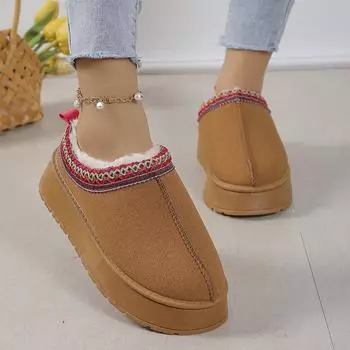 Зимние сапоги женские зимние кашемировые теплые толстые подошвы без каблука покрытые волосами полутапочки хлопковые туфли женские 41 чёрный