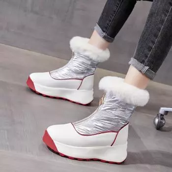 Зимние сапоги, женские зимние новые бархатные утолщенные теплые хлопковые туфли, ботинки из северо-восточного хлопка с толстой подошвой и внутренней частью 34 белый
