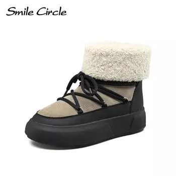 Зимние сапоги, женские зимние плюшевые ботильоны с круглым носком, теплая повседневная обувь на платформе