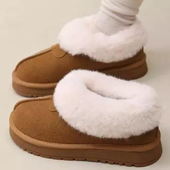 Зимние сапоги женские зимние теплые утолщенные плюшевые хлопковые туфли женские сапоги на платформе коричневые плоские ботильоны женские из искусственной замши пушистые туфли 35 хаки