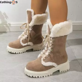 Зимние сапоги Зимние новые ретро сапоги с толстой подошвой Длинные плюшевые сапоги с толстой подошвой 36 чёрный