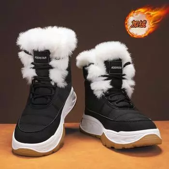 Зимние северо-восточные флисовые уличные зимние ботинки с кожаной поверхностью, водонепроницаемые, тренд 2024 года, легкие хлопковые ботинки с длинными рукавами, ботинки Martin 39 чёрный