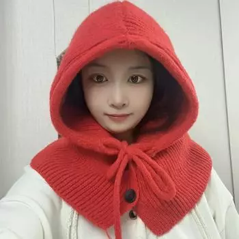 Зимние шапки-балаклавы, шарфы для мужчин и женщин, унисекс, вязаные шапки с капюшоном, утепленные шапки на шнурке, шейные воротники, шапки-бини