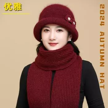 Зимние шапки для людей среднего и пожилого возраста, утепленные наушники, теплые вязаные шапки, элегантные шапки-тазики из меха кролика, шапки-ведра для мам Single Hat