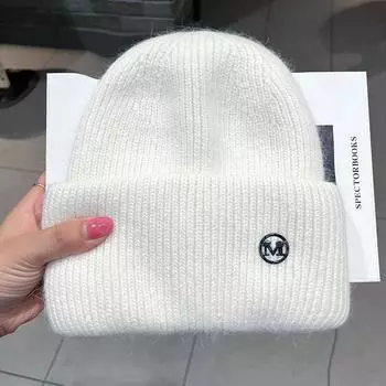 Зимние шапки для женщин из натурального меха кролика, вязаная шапка из шерсти, женская теплая шапка для прогулок, холодная шапка