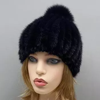 Зимние шапки для женщин с помпоном, теплые шапки из натурального меха норки, толстые головные уборы, классическая популярная женская стильная вязаная шапка One Size