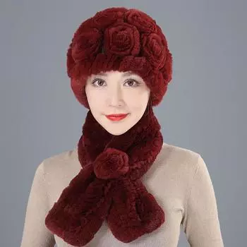 Зимние шапки для женщин среднего и пожилого возраста, утолщенный и теплый шарф из меха кролика, комплект из двух предметов, комплект шарфов из меха кролика Рекс separate hat