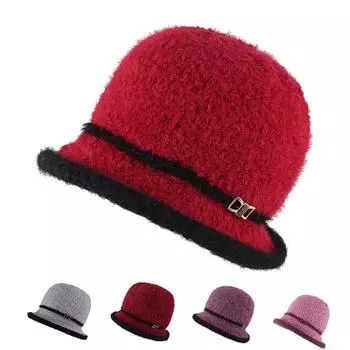 Зимние шапки для женщин среднего и пожилого возраста, вязаные шерстяные шапки для модных пожилых дам с полями, бархатные и утолщенные для матерей. one size fits all
