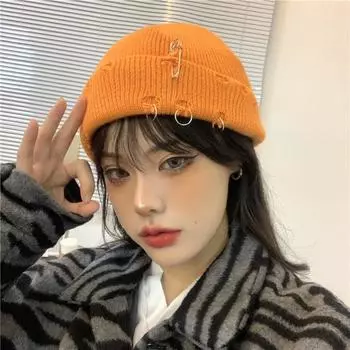 Зимние шапки Harajuku y2k, вязаная шапка, женская модная теплая толстая мужская шапка Gorro в стиле хип-хоп, тюбетейка с отверстием, короткая шапка унисекс, базовая кепка