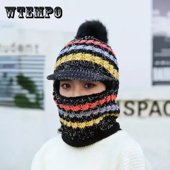 Зимние шапки и шарфы, состоящие из двух частей, шерстяные морозостойкие наушники и бархатная толстая теплая вязаная шапка темно-синий