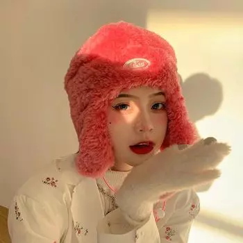 Зимние шапки из искусственного меха с ушами, русские зимние шапки, шапка с меховым капюшоном, женские шапки-бомберы из овечьей шерсти, теплые шапки, шапка 56-58cm синий