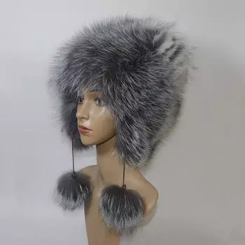 Зимние шапки из натурального меха лисы, женские, для отдыха на открытом воздухе, сохраняющие тепло, защитные шапки, натуральная мягкая пушистая шапка из 100% натурального меха лисы, русские женские шапки Good elasticity серебряный/белый