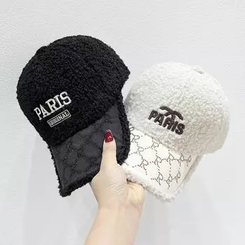 Зимние шапки из овечьей шерсти, новые, с большой вышивкой, теплые, бейсбольные кепки, плюшевые, однотонные, для женщин и мужчин Adjustable
