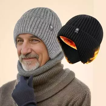 Зимние шапки Вязаная шапка для мужчин и женщин Бархатная шапка Коралловый флисовый шарф Уличная шапка для верховой езды Теплая утолщенная бархатная защитная шапка для шеи чёрный