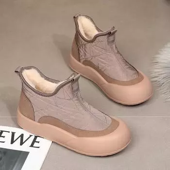 Зимние шерстяные ботинки на толстой подошве 2024 года: Модная, нескользящая, водонепроницаемая, универсальная повседневная обувь из хлопка 35 чёрный