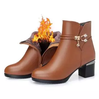 Зимние шерстяные женские ботинки, зимние ботинки из натуральной кожи, толстые теплые ботильоны на склоне, женские ботинки больших размеров 35