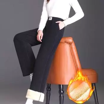 Зимние широкие брюки для женщин, бархатные женские брюки 2024, утепленные женские брюки ягненка, корейские мешковатые брюки, женские элегантные брюки M коричневый