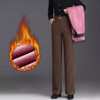 Зимние широкие брюки, плотные бархатные повседневные женские плюшевые теплые прямые брюки с высокой талией, винтажные толстые спортивные штаны S чёрный