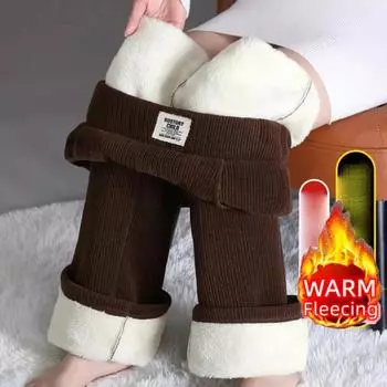 Зимние широкие брюки с флисовой подкладкой, повседневные, утепленные, мешковатые, женские, с высокой талией, корейские, из овечьего пуха, прямые брюки S коричневый