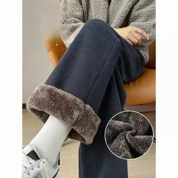 Зимние широкие брюки женские осенние плюшевые брюки женские очень толстые овечьи флиса теплые прямые корейские брюки джоггеры женские