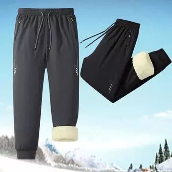 Зимние штаны из овечьей шерсти, мужские, плюшевые, толстые, флисовые, водонепроницаемые, плюшевые, большого размера, новые, хлопковые, штаны, большого размера 7XL, джоггеры M чёрный
