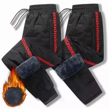 Зимние штаны из овечьей шерсти, теплые, утолщенные, спортивные штаны, мужские модные штаны для бега, водонепроницаемые, повседневные брюки, мужские брюки из флиса L чёрный