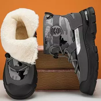Зимние снегоступы для мужчин, плюшевые теплые кроссовки на платформе, мужские водонепроницаемые хлопковые скальные туфли 39 чёрный