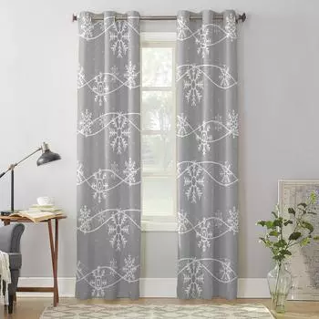 Зимние снежинки, серый фон, оконная занавеска, современный европейский стиль, шторы для спальни, гостиной, фоновая занавеска 135W x 60H(cm) x1