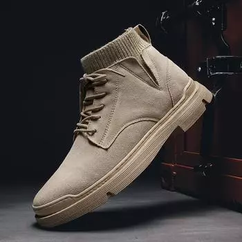 Зимние согревающие мужские ботильоны, обувь на меху, замшевая кожаная мужская рабочая обувь в стиле ретро на шнуровке, мужская обувь в стиле милитари на толстой подошве 44 чёрный