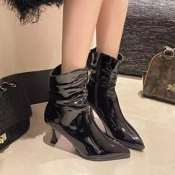 Зимние современные ботинки на тонком каблуке с острым носком, женская обувь на распродаже 2025 года, высококачественные женские ботинки на высоком каблуке 35 чёрный