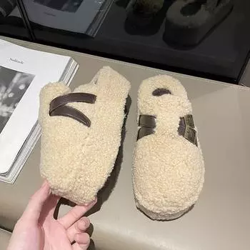 Зимние современные тапочки на низком каблуке на плоской подошве с застежкой-молнией, женская обувь на распродаже 2024 года, высококачественные однотонные неглубокие лаконичные женские тапочки 35 коричневый